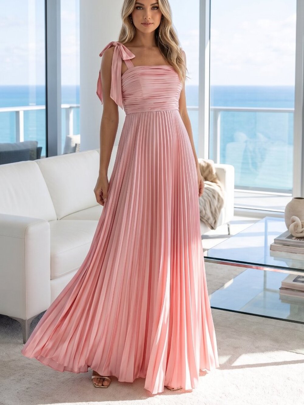 NWT LULUS Gourgeous Purpose pink plisse maxi dress XL rose gold pink